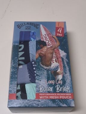 Billabong Men’s Long Leg Boxer Briefs - Blue (4 Pack)